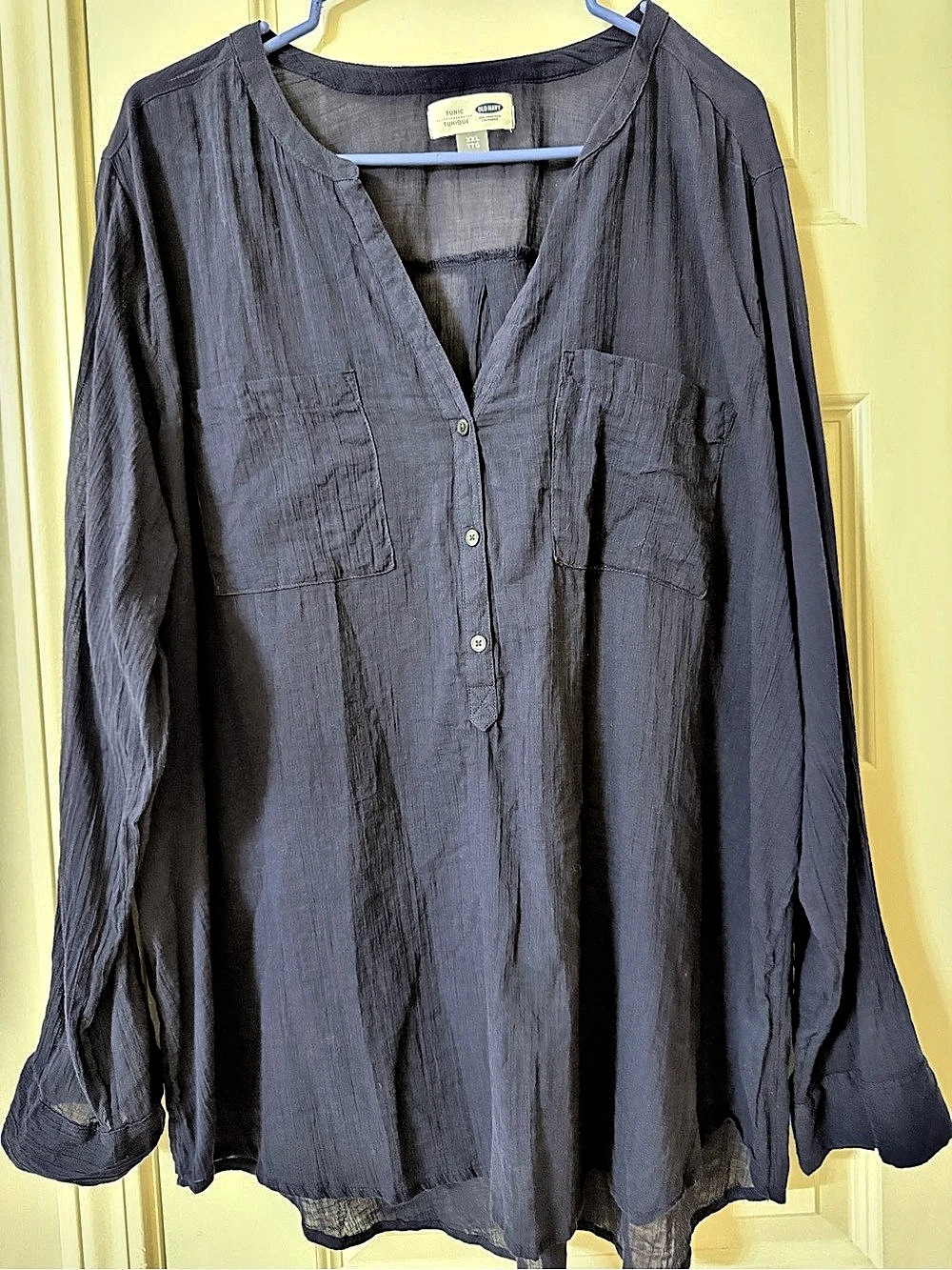 Old Navy Long-Sleeve gauze V-neck tunic shirt Blue XXL 100% Cotton